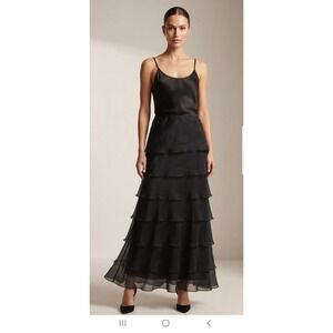Tadashi Black Tiered Ruffle Long Skirt Silk sz 4